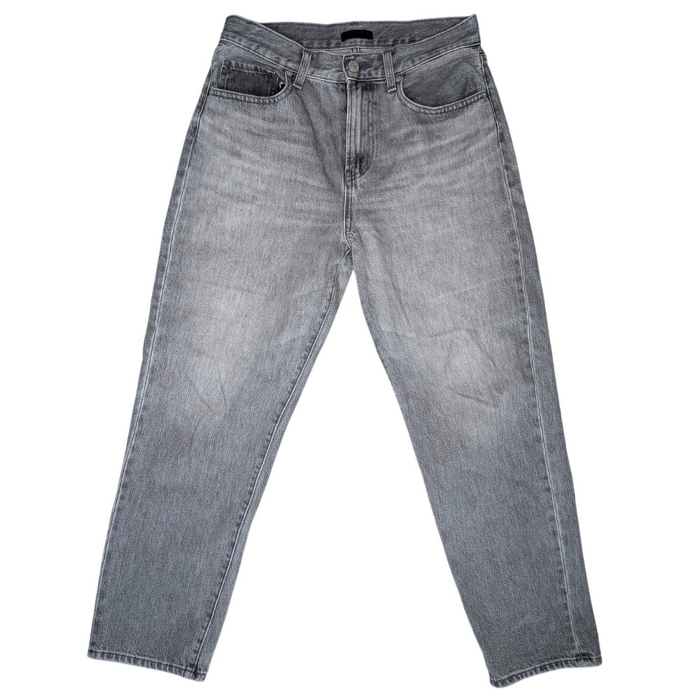 Uniqlo‎ 24 Light Grey Straight Leg High Rise Mom Jeans 100% Cotton Denim